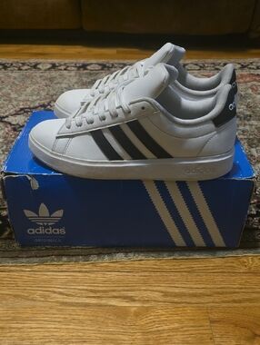 adidas White Sneakers with Black Three-Stripes